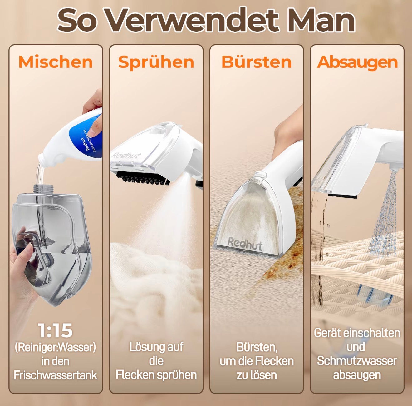 REDHUT Polsterreiniger mit Doppeltank 2300 ml