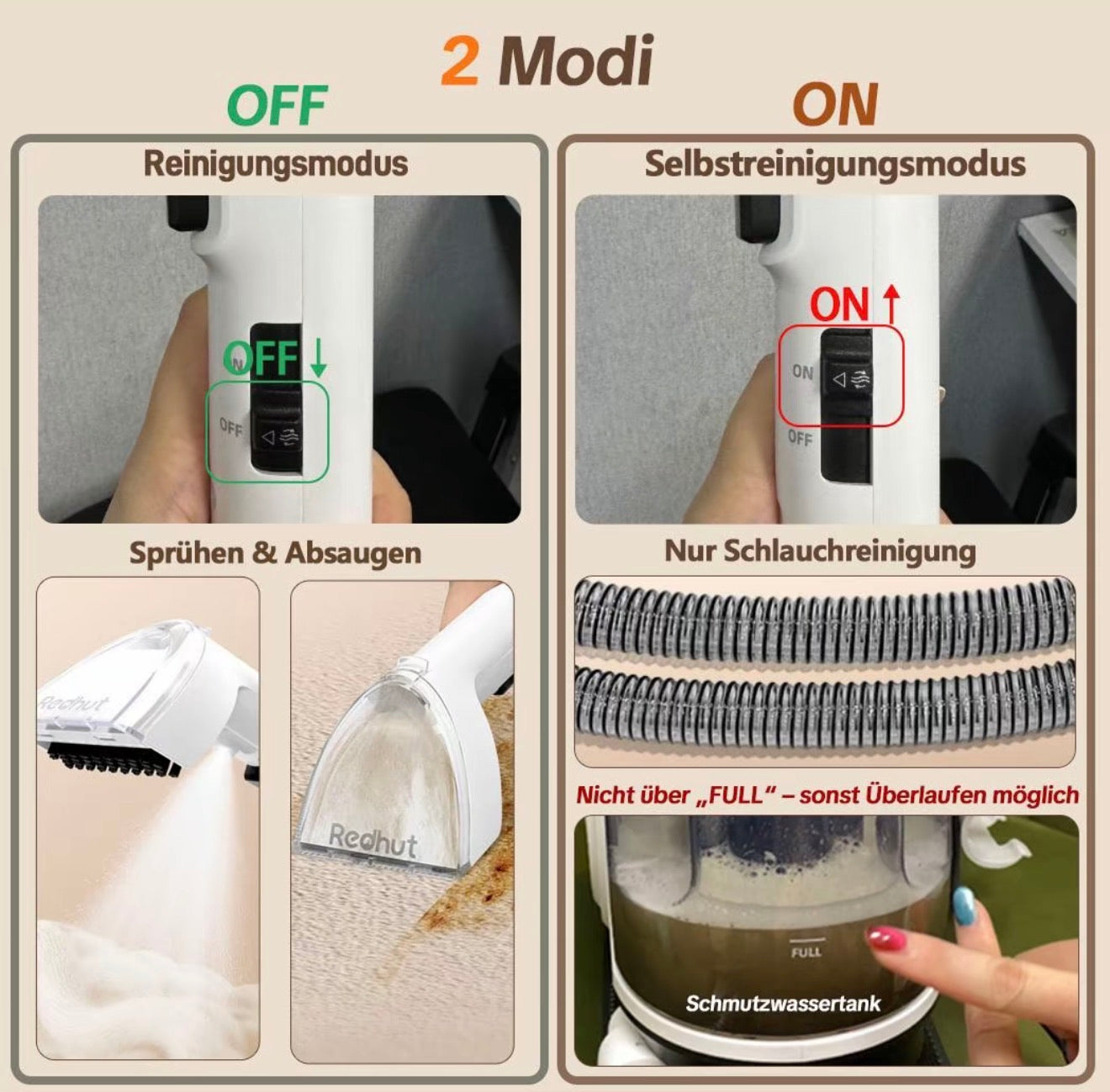 REDHUT Polsterreiniger mit Doppeltank 2300 ml